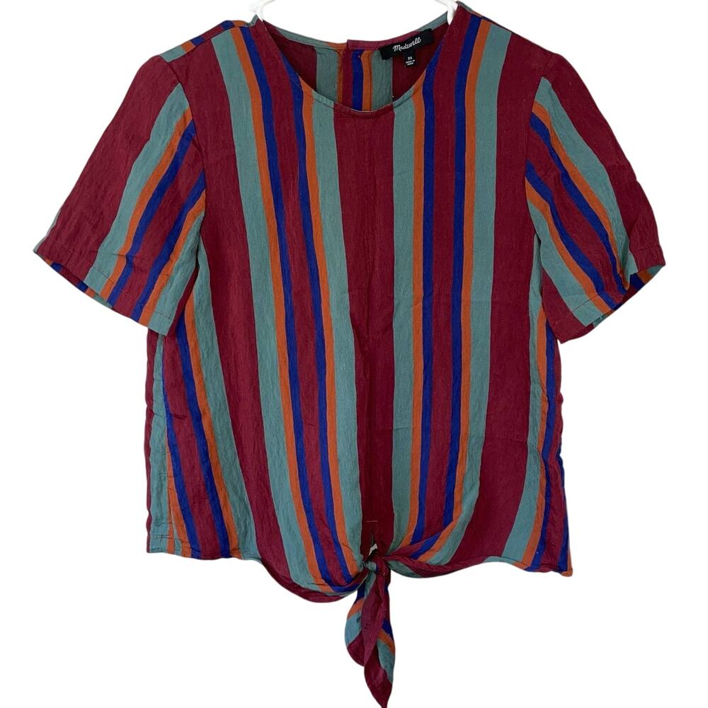 Madewell Button Back Tee XS Tie Detail Short Sleeve Rosalinda Stripe